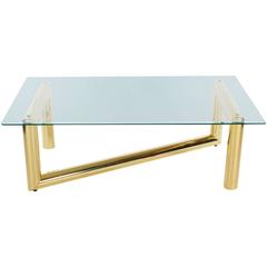 Mid-Century Modern Brass Tubular and Glass Coffee Table