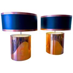 George Kovacs Pair of Copper Drum Table Lamps with Custom Shades