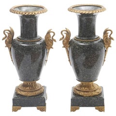 Pair of French Gilt Bronze-Mounted Marble Urns