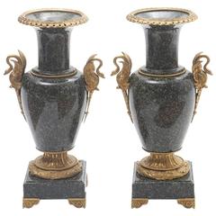 Pair of French Gilt Bronze-Mounted Marble Urns 11