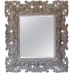 Antique Italian Carved Painted Mirror with Bevel Antique Italian Carved Painted Mirror with Bevel