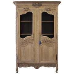19th Century French Armoire Cupboard with Carved Roses