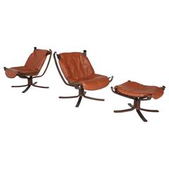 Vintage Falcon Chairs Pair and Ottoman by Sigurd Ressell for Vatne Møbler