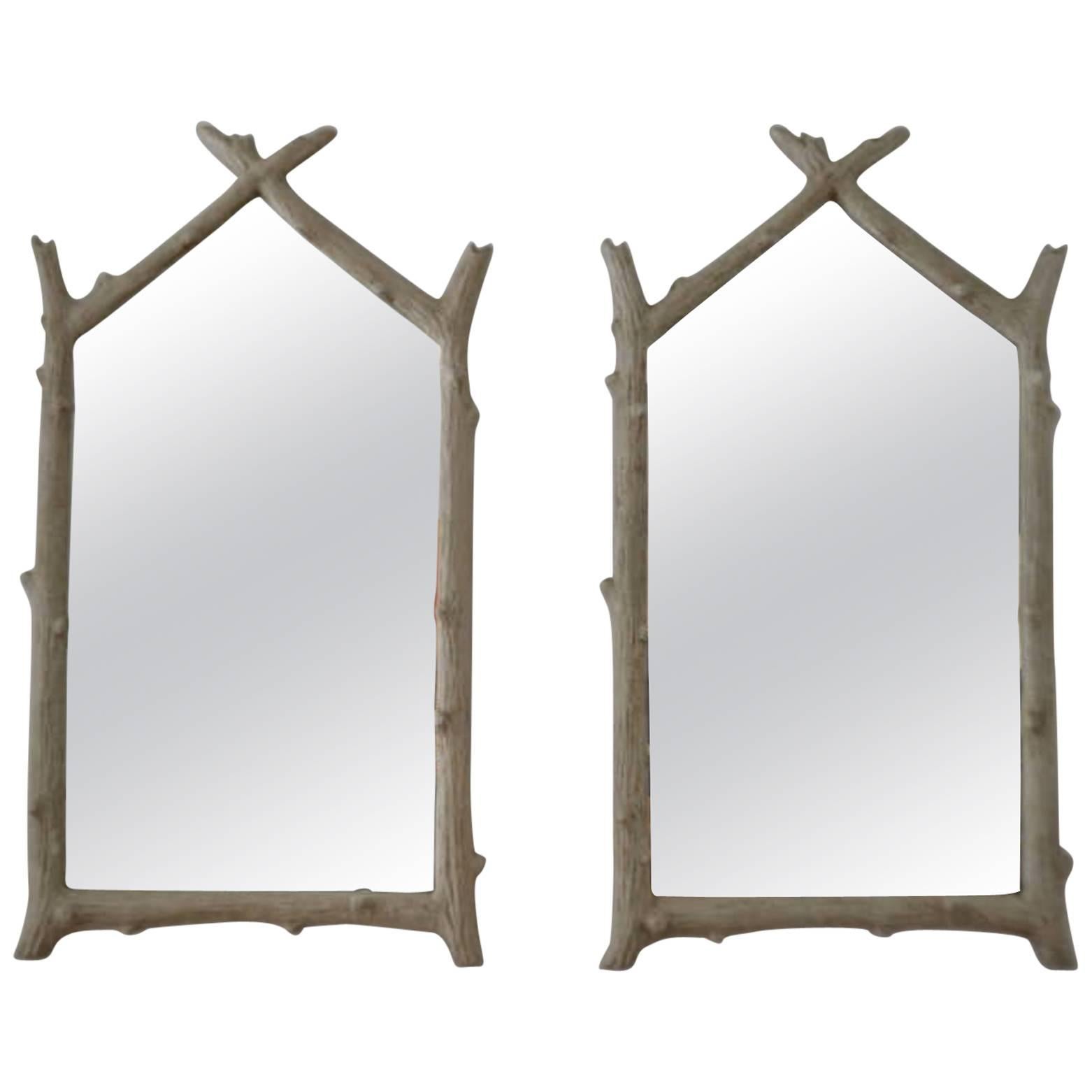 Pair of Hollywood Regency Style Faux Bois Wall Mirrors