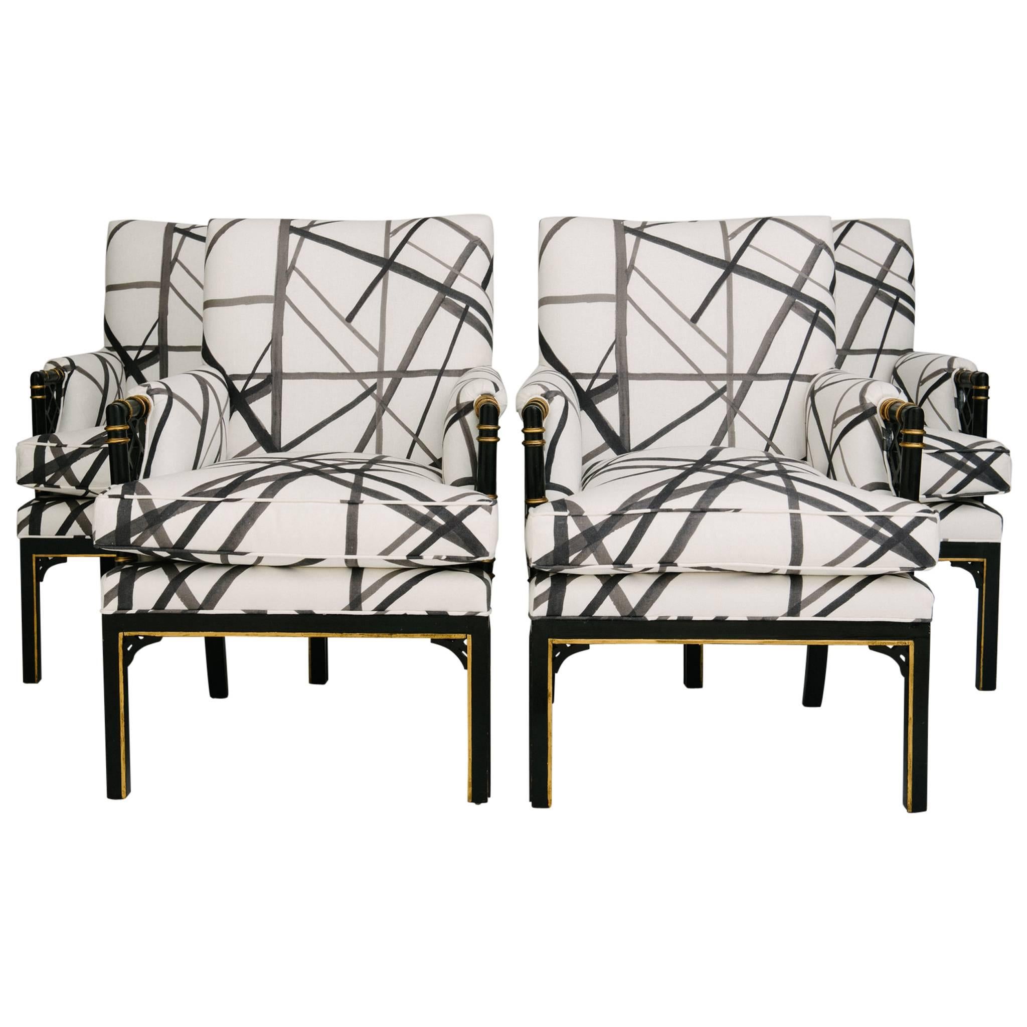 1940s Chippendale Style Chairs, Kelly Wearstler's Channels Fabric