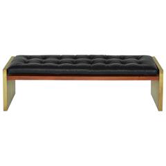Rare Brass, Leather and Rosewood Bench by Roger Sprunger for Dunbar