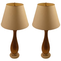Pair of Reeded Giltwood Table Lamps