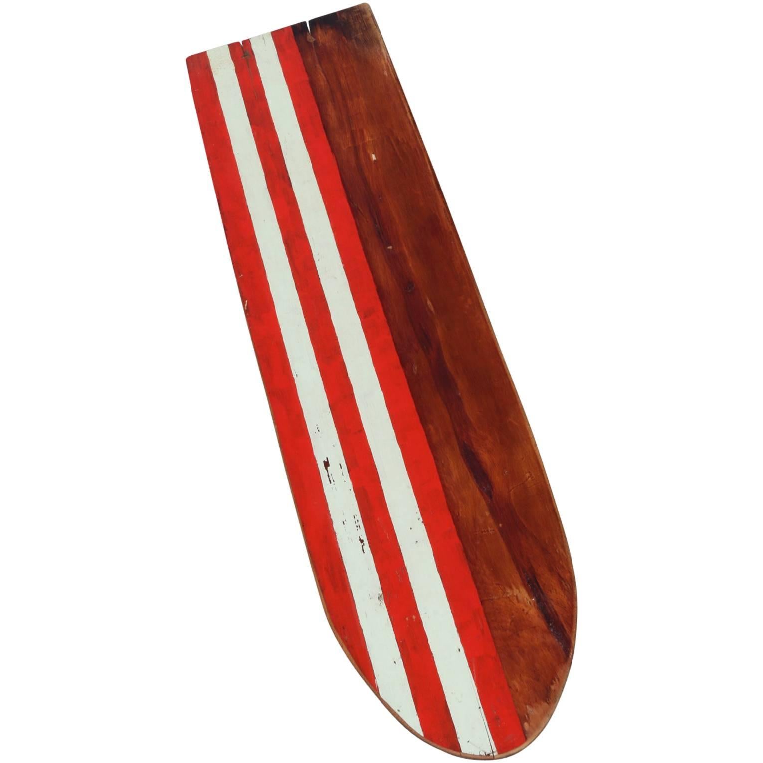 Wooden Surfboard with Stripes, All Original, Circa 1930s For Sale