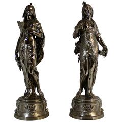 Charles Anfrie French Bronze and Nickel Plated Mythological Greek Sculptures