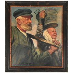 James Proudfoot Socialist Realist Style Painting of Two Grape Farmers