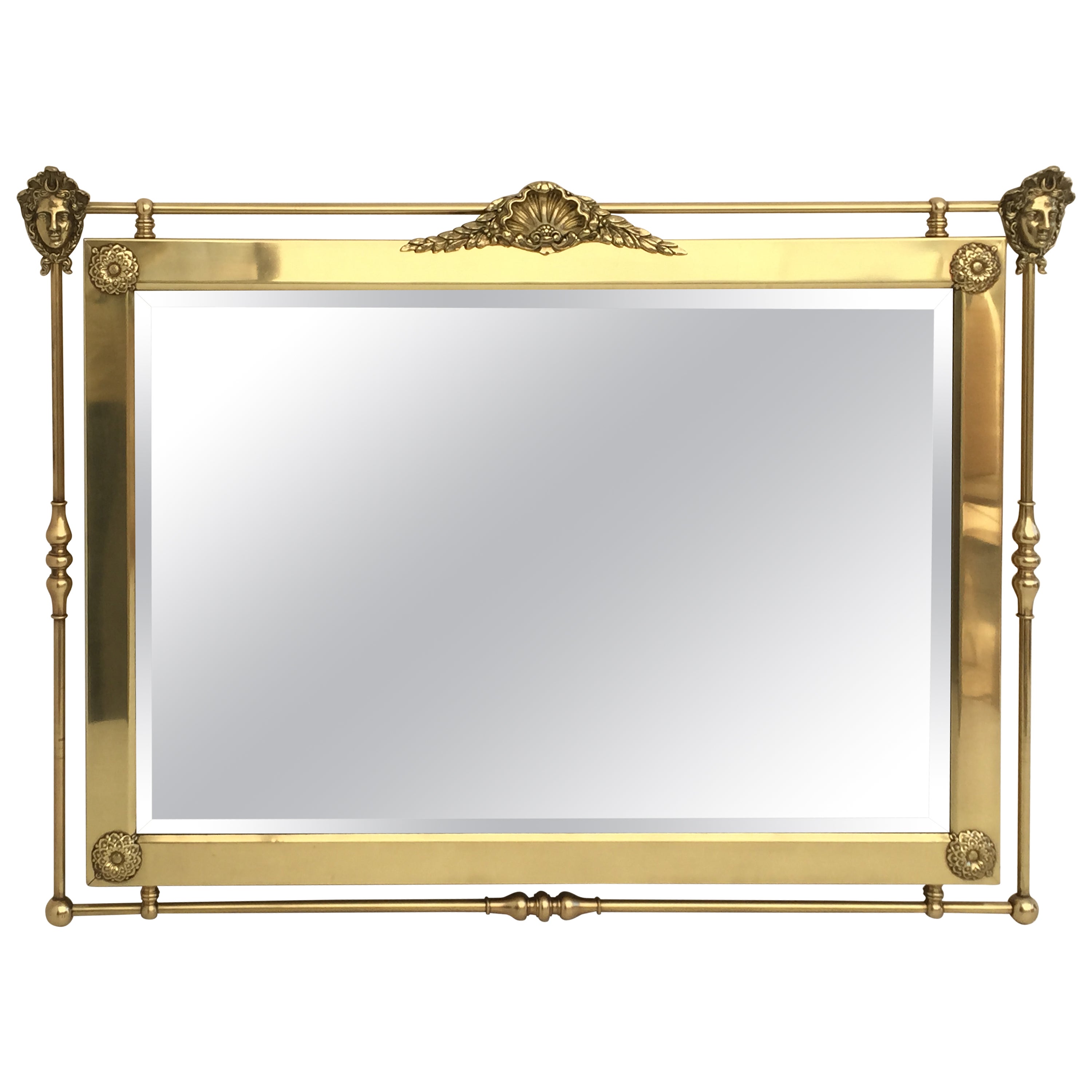 Large Rectangular Brass Mirror with Neoclassical Detail For Sale at 1stDibs