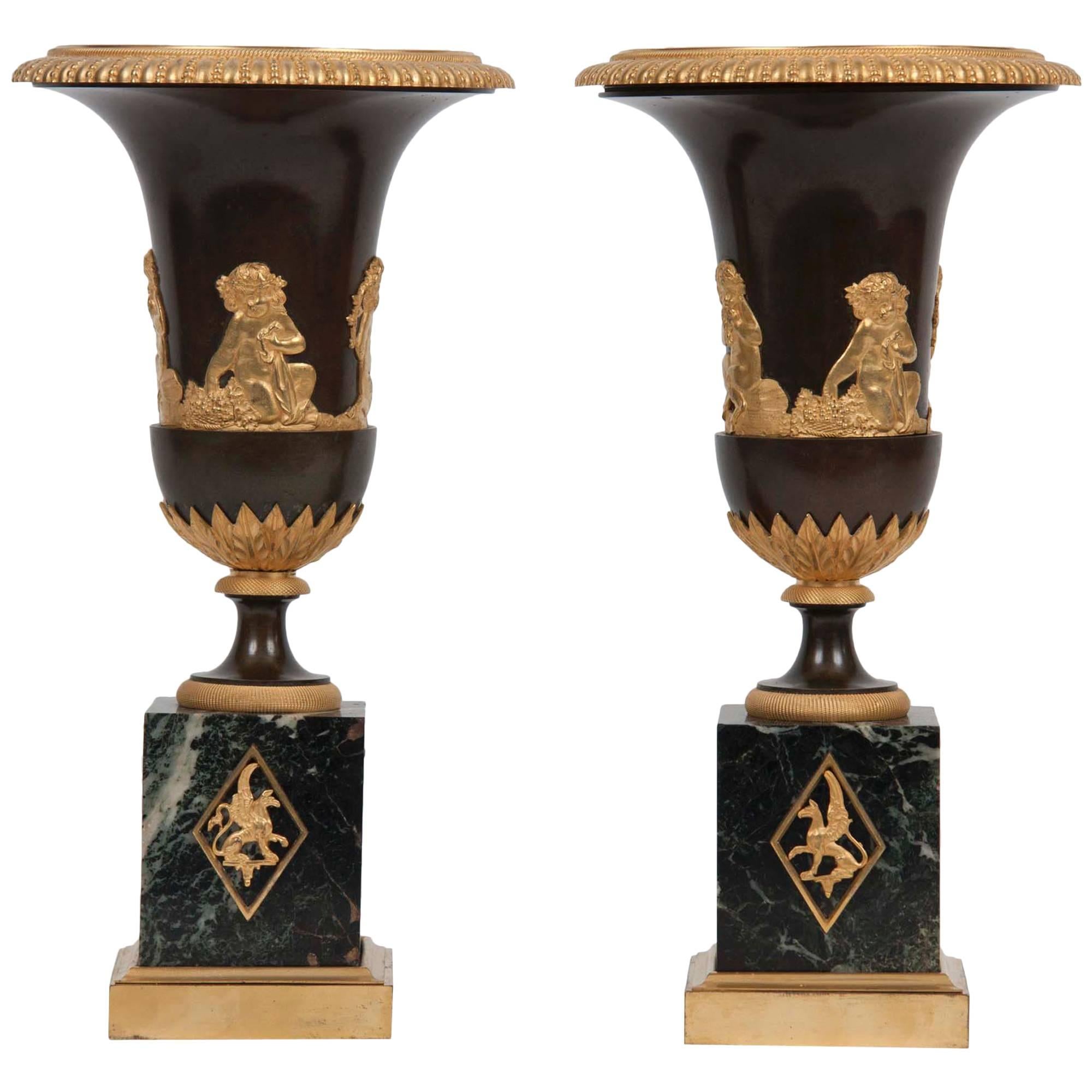 Pair of Directorie Gilt Bronze-Mounted Urns