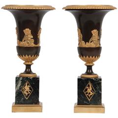 Pair of Directorie Gilt Bronze Mounted Urns 8