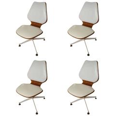 Vintage Set of Four Mid-Century Modern Teak Bentwood Swivel Chairs