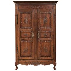 Antique Hand Carved Early 19th Century Country French Louis XV Style Armoire