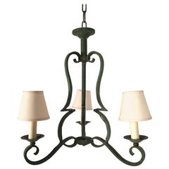 French Green Metal Chandelier in the Manner of Gilbert Poillerat