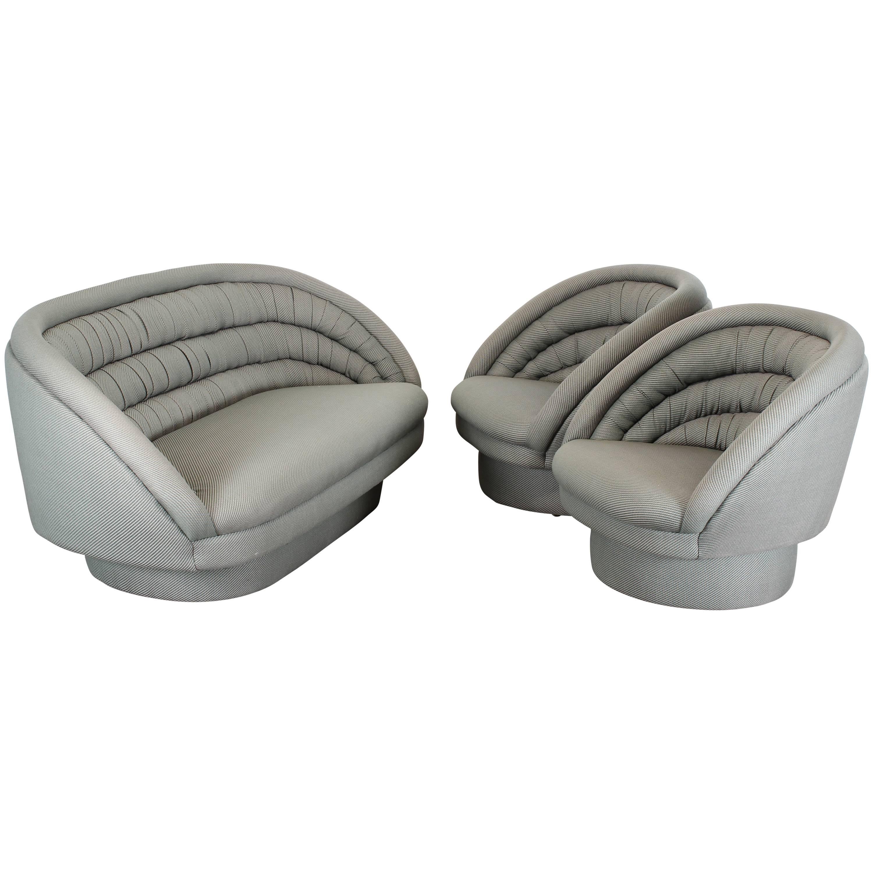 Vladimir Kagan "Crescent" Swivel Lounge Chairs and Sofa, 1960
