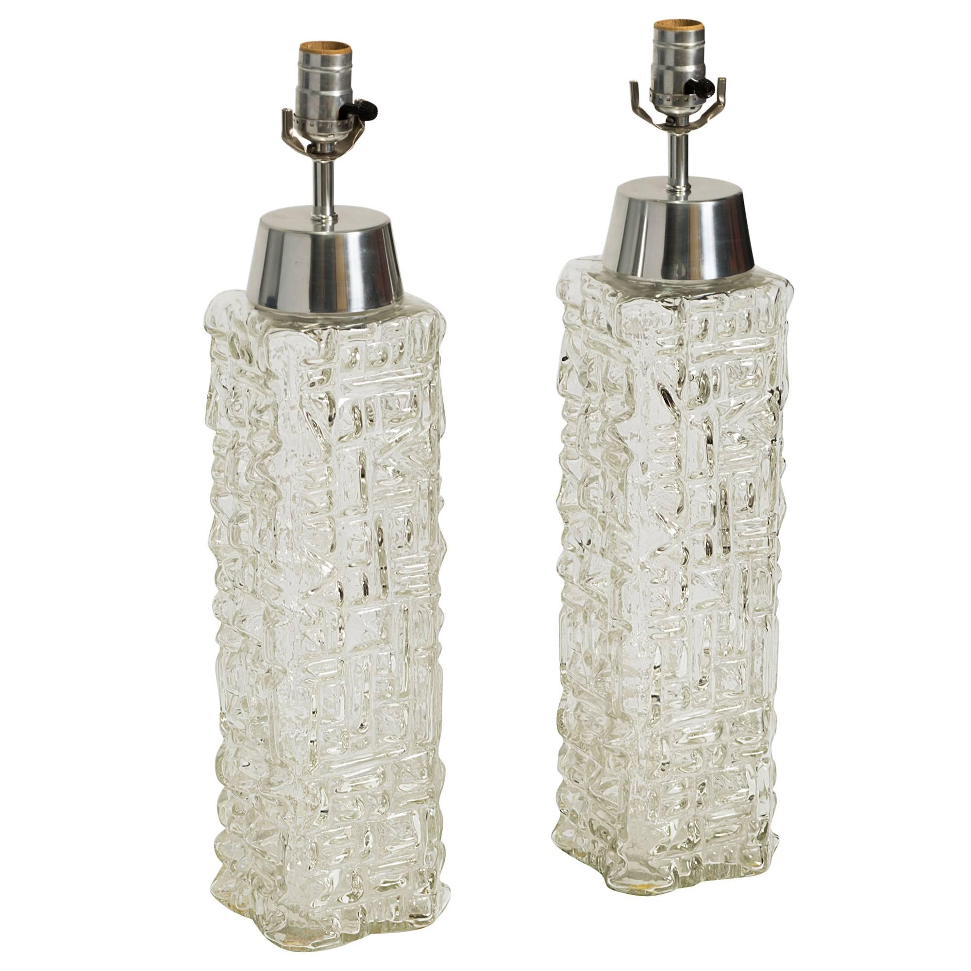 Pair of Scandinavian Clear Glass Table Lamps