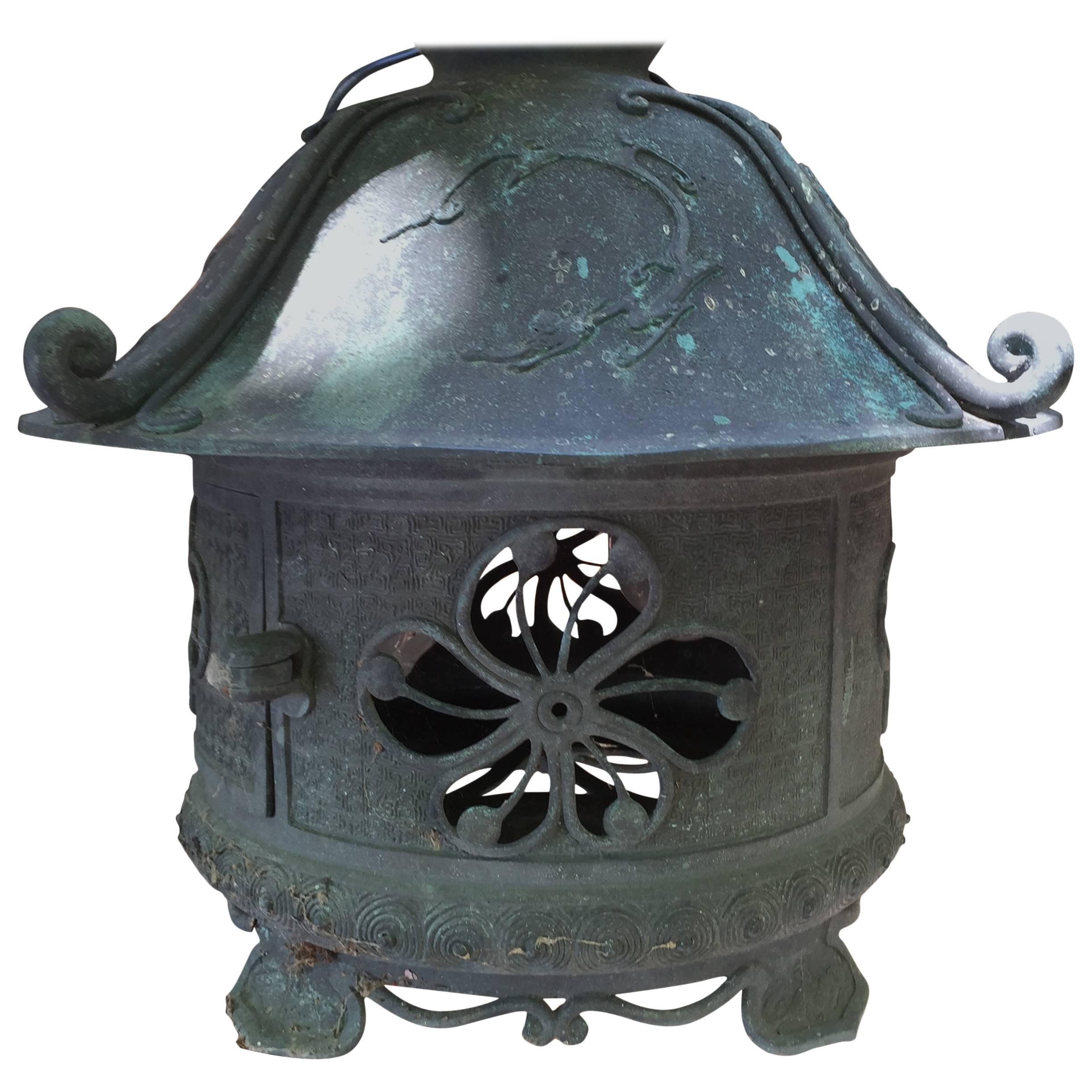 Japanese Antique Bronze Lantern with lovely details  