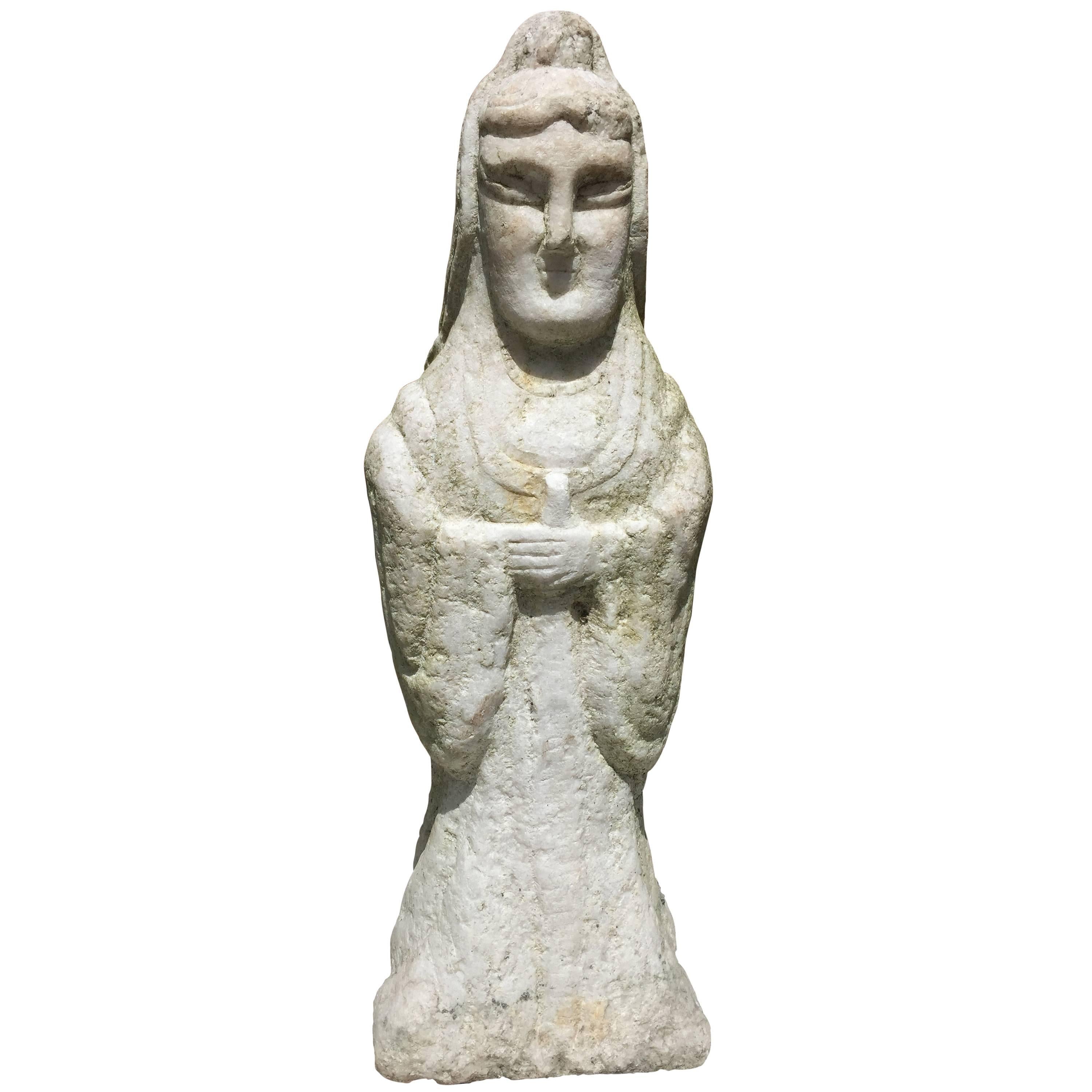  Chinese Old hand carved marble Guan Yin Buddha  One of a Kind