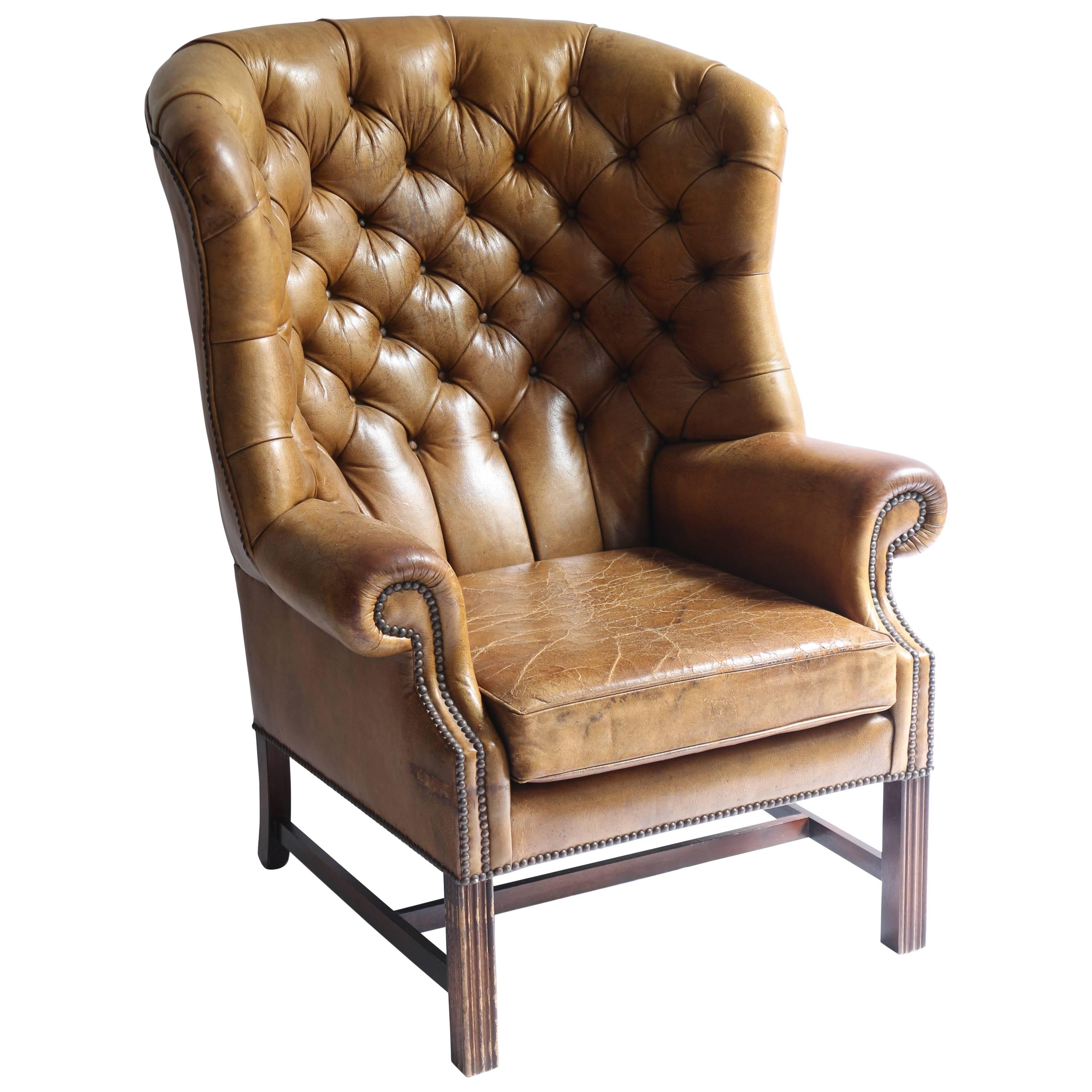 Good Leather Wing Chair from the 1920s For Sale