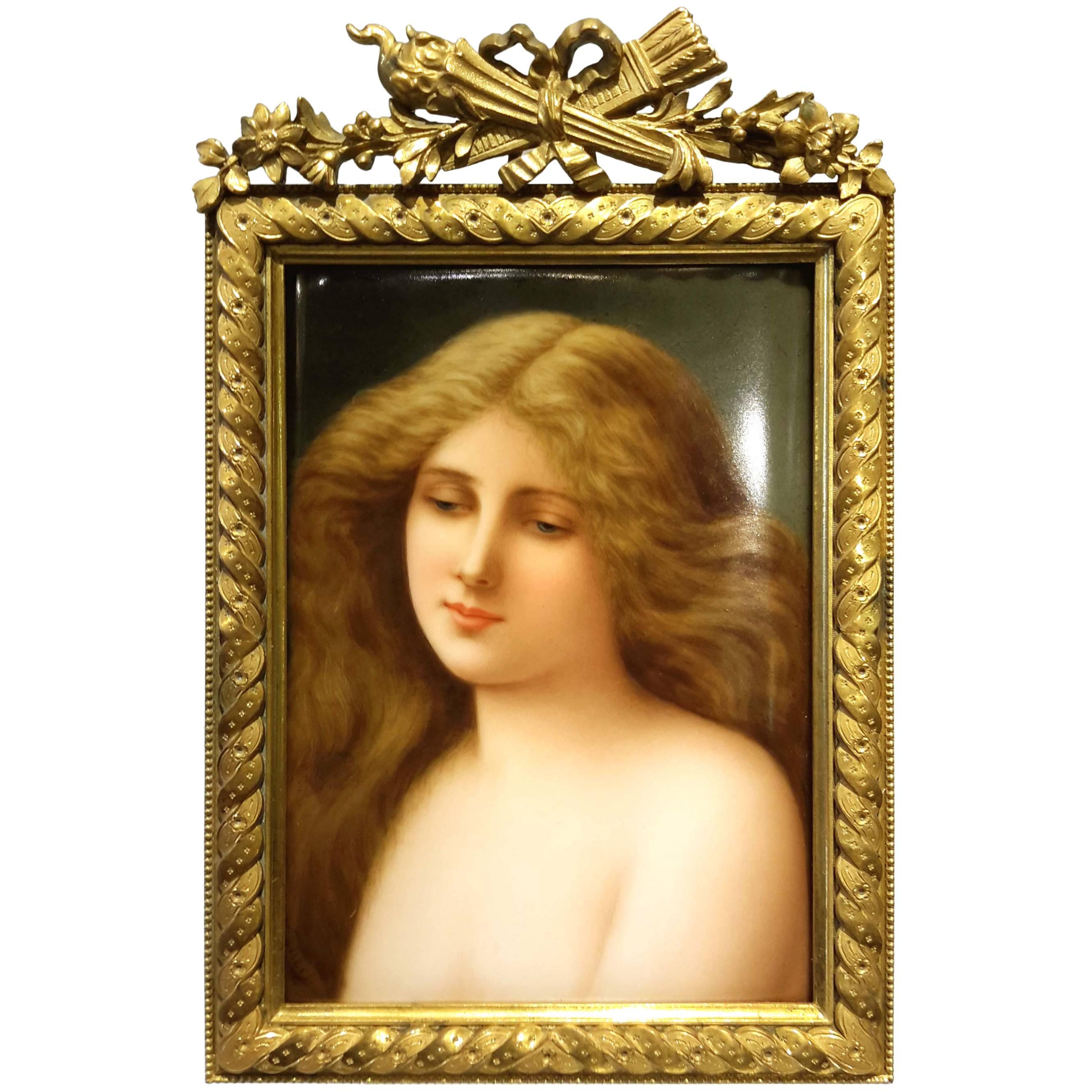KPM Berlin Porcelain Plaque of Young Beauty, Signed Wagner, 19th Century