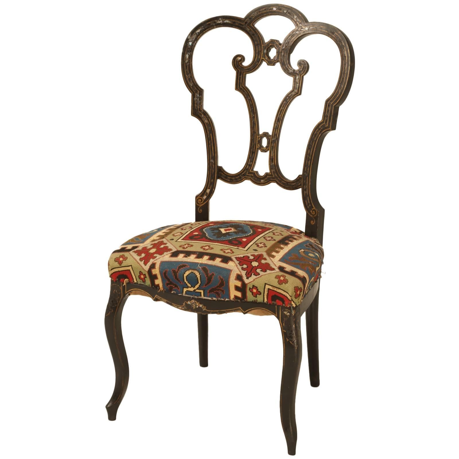 Napoleon III Black Lacquer Parlor Chair