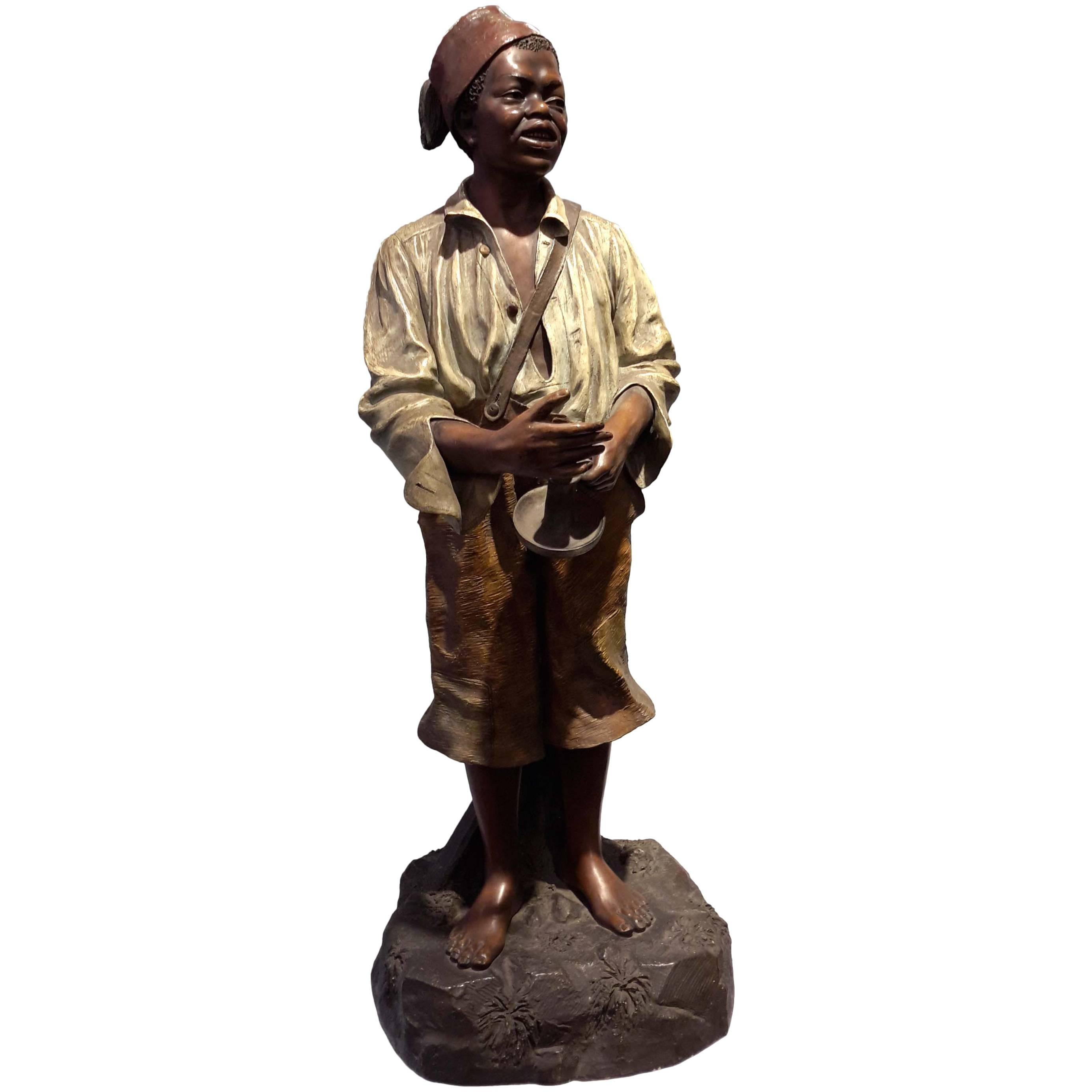 Johann Maresch Terracotta Figure an African American Boy, 19th century