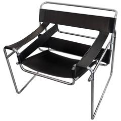 Vintage Marcel Breuer Wassily Chair in Black Leather