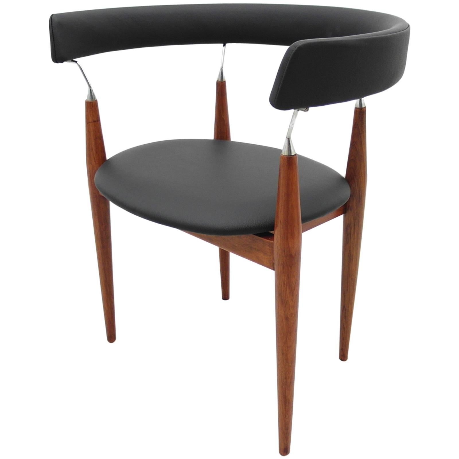 Jan Lunde Knutsen Rondo Teak and Black Leather Side Chair, Denmark, 1960