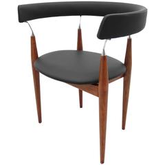 Jan Lunde Knutsen Rondo Teak and Black Leather Side Chair, Denmark, 1960