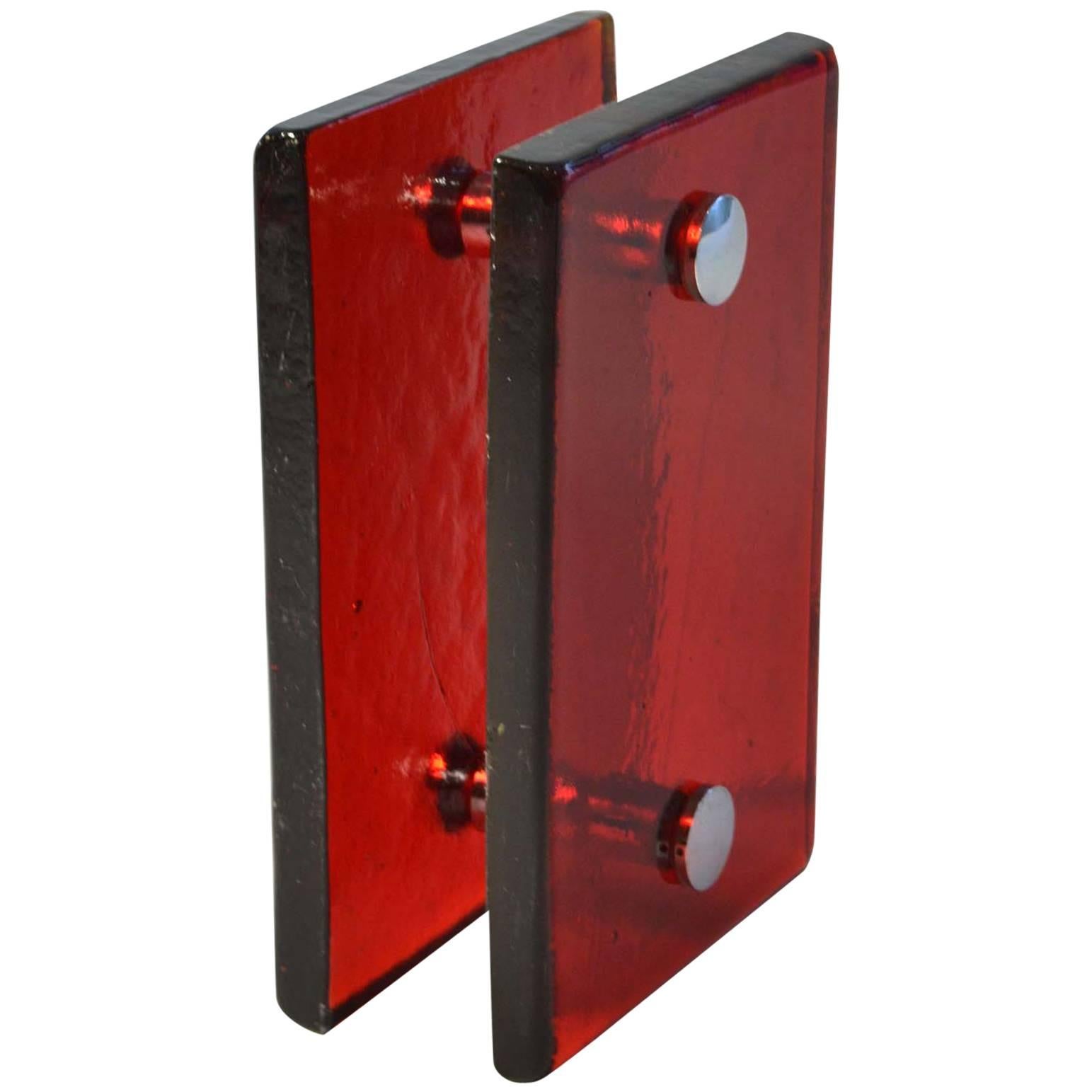Push and Pull Door Handle in Red Glass