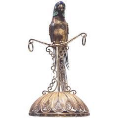 Chinese Enameled Silver Parakeet on Filigree Stand, circa 1940