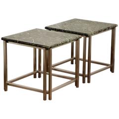 Pair of Chic Breccia Marble and Brushed Aluminum 1970s Side Tables 3