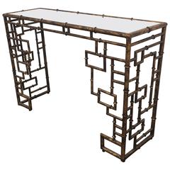 Mid-Century Gilt Metal Faux Bamboo Console