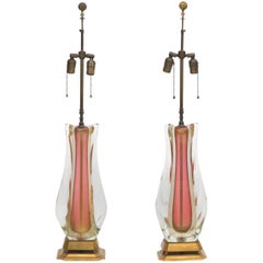 Pareja grande de lámparas vintage italianas de Murano Glass Sommerso