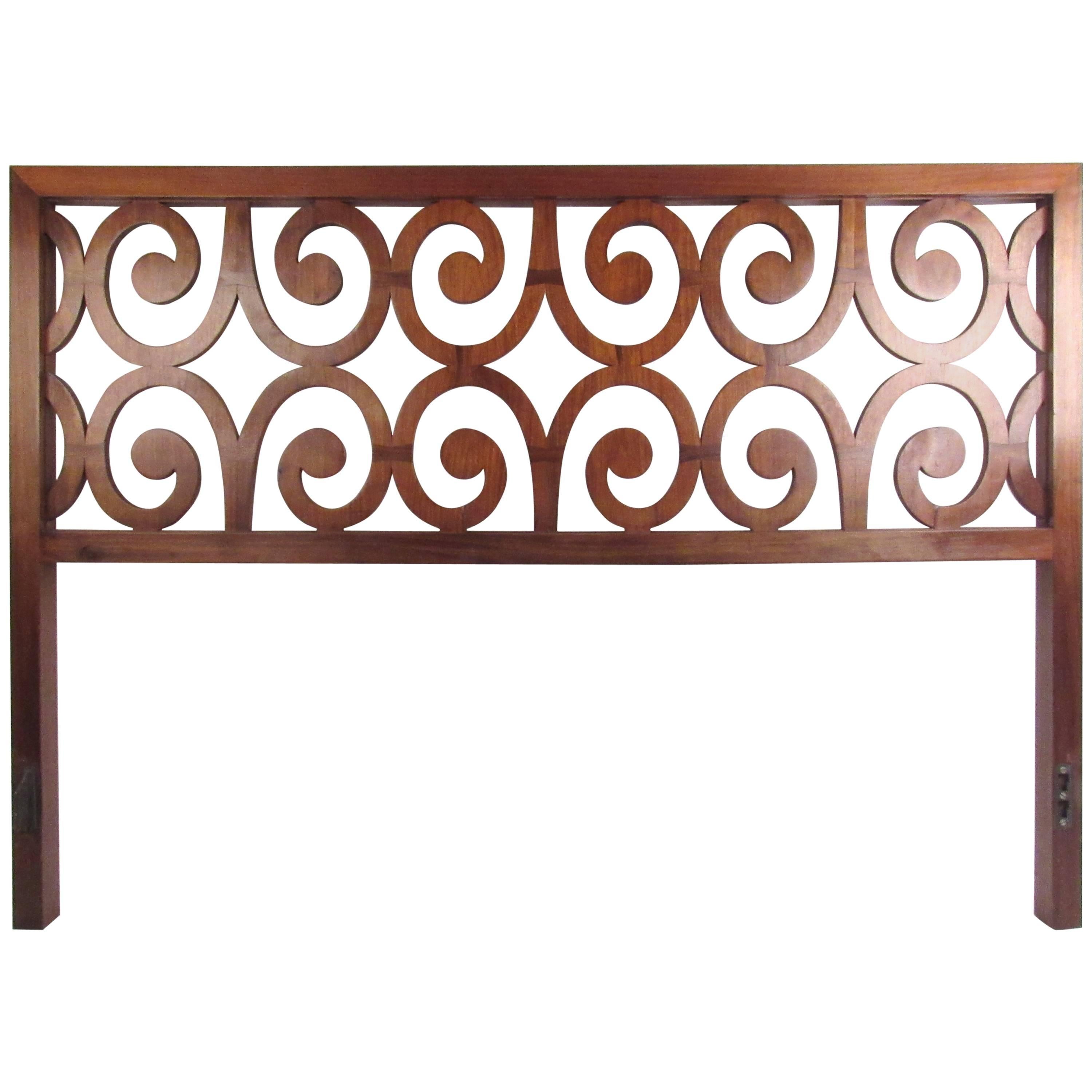 Vintage Queen-Size Bed, Sculpted Mid-Century Headboard
