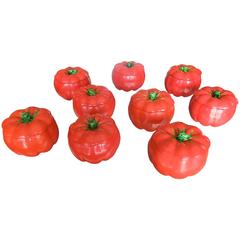 Satz von neun seltenen Langbein Tomatensuppenterrinen aus der Mitte des Jahrhunderts