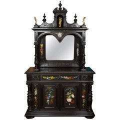 Antique Fine Renaissance Style Ebonized Cabinet