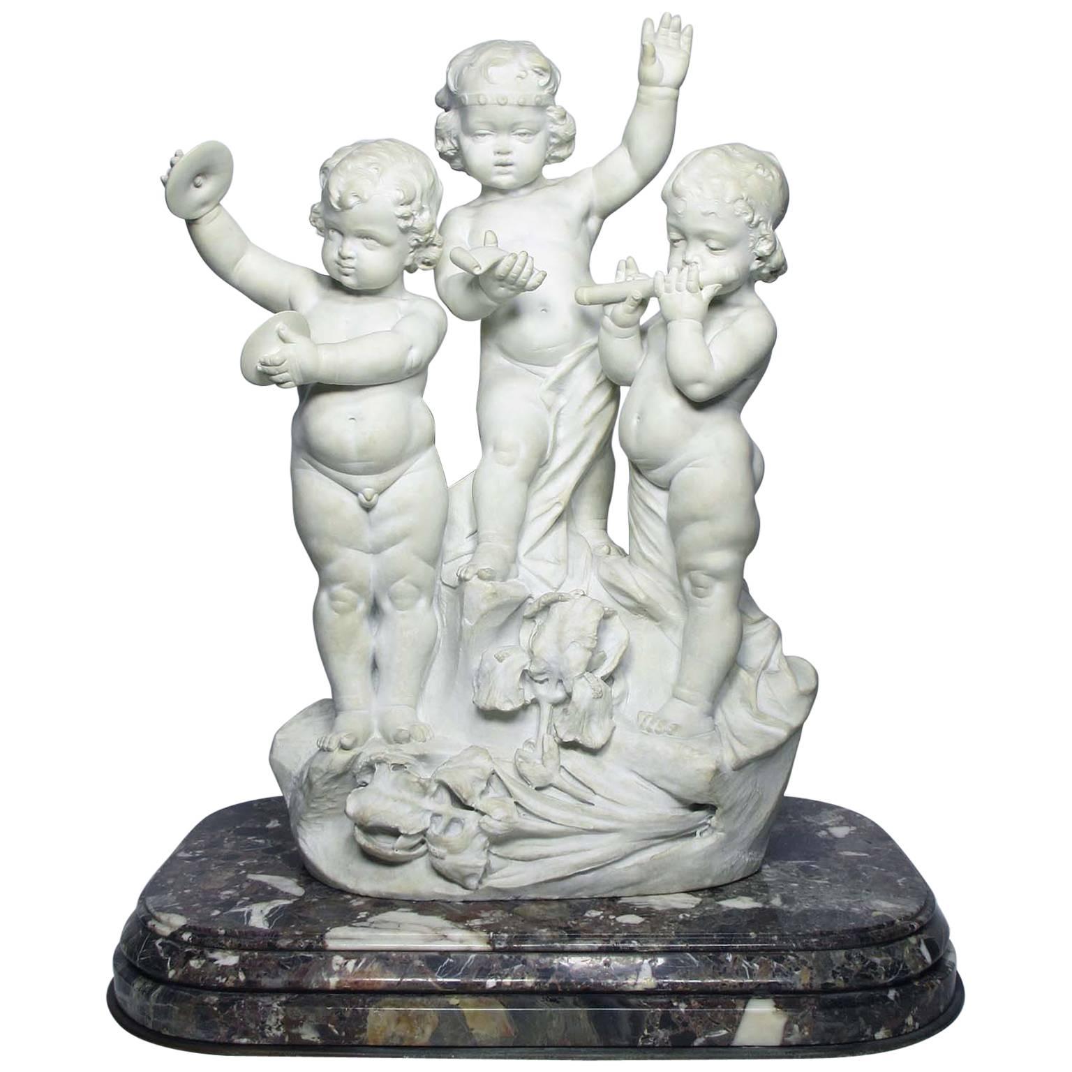 Charming Italian 19th Century Carrara Marble Group "A Children Music Band"