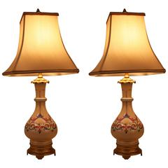 Antique Pair of French 19th Century Porcelain and Bronze Lamps