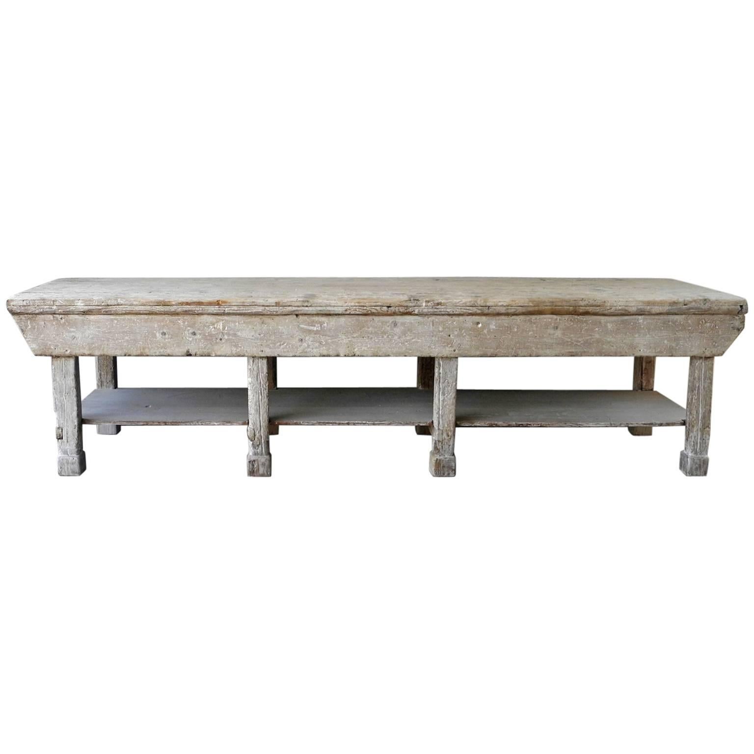 Large Italian Ceramic Sculptor's Table with Bleached Patina and Column Legs