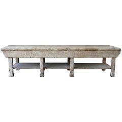 Large Italian Ceramic Sculptor's Table with Bleached Patina and Column Legs