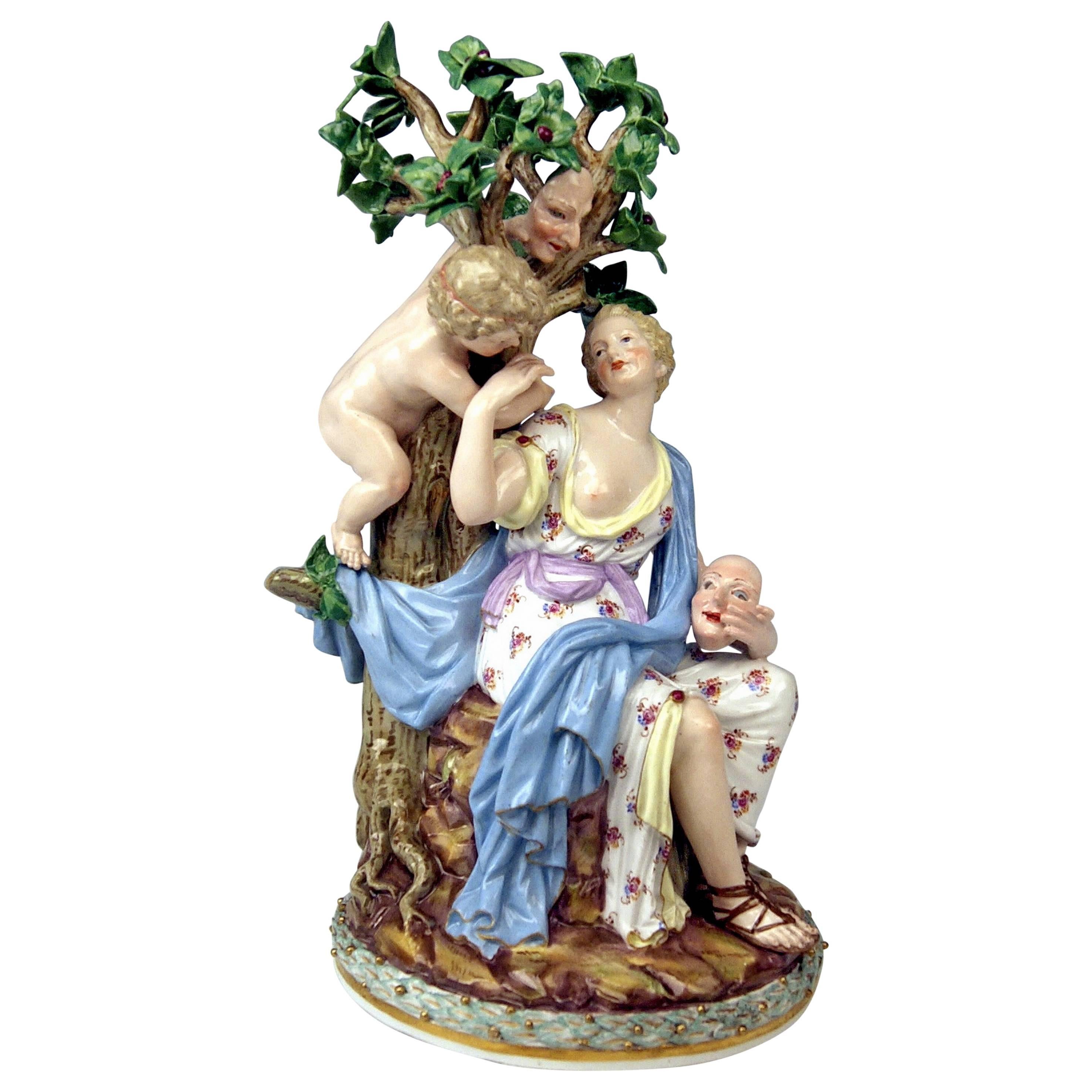 Meissen Stunning Figurines Muse Thalia and Boy Model E23 by J.J. Kaendler