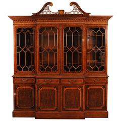 Vintage Victorian Style Walnut Breakfront Bookcase Gothic Display Cabinet