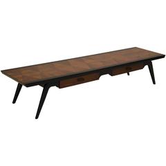 Black Lacquer and Walnut Long Sofa Coffee Table by Lane
