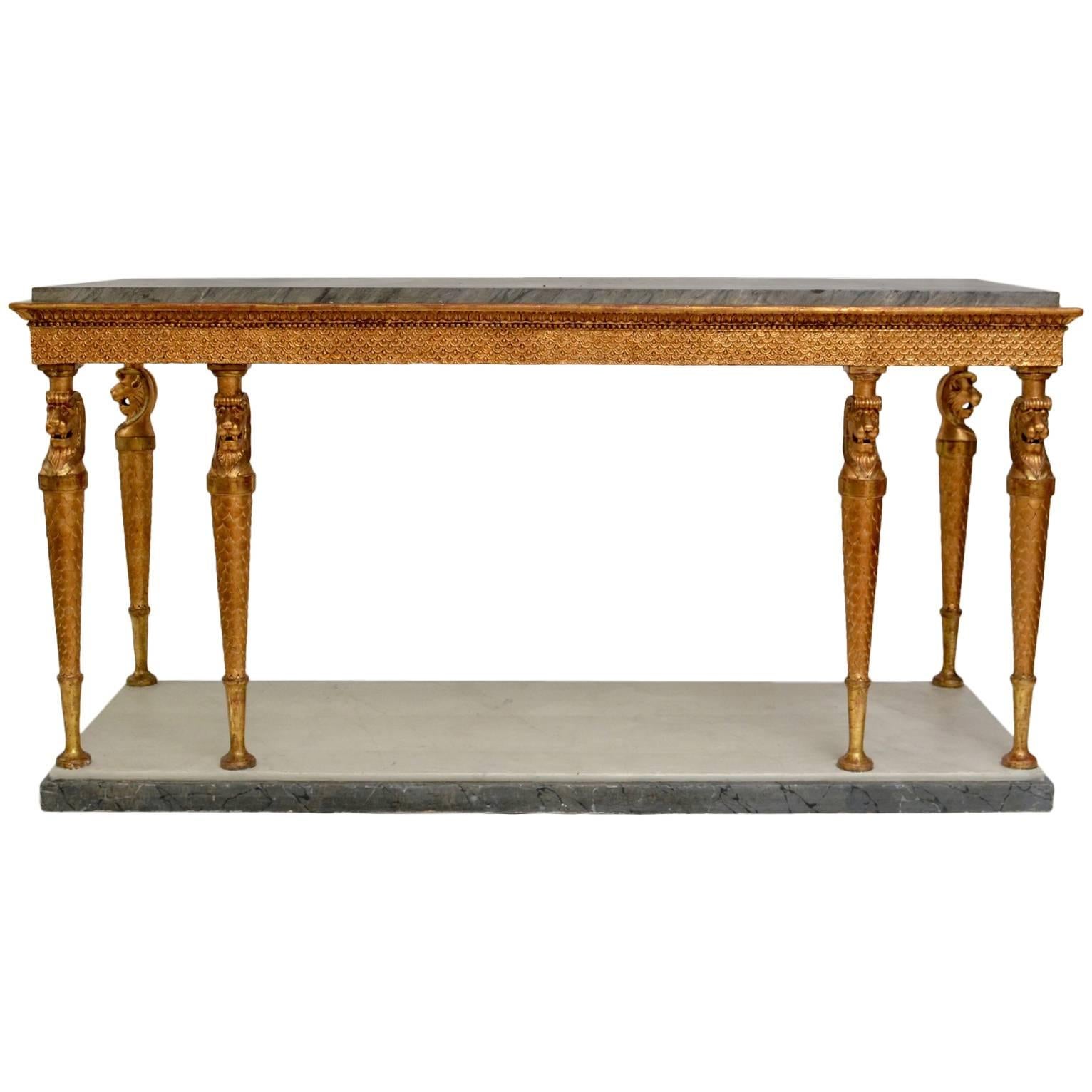 A Swedish Empire Gilt wood Console Table, Marble Top, Early 19th Century