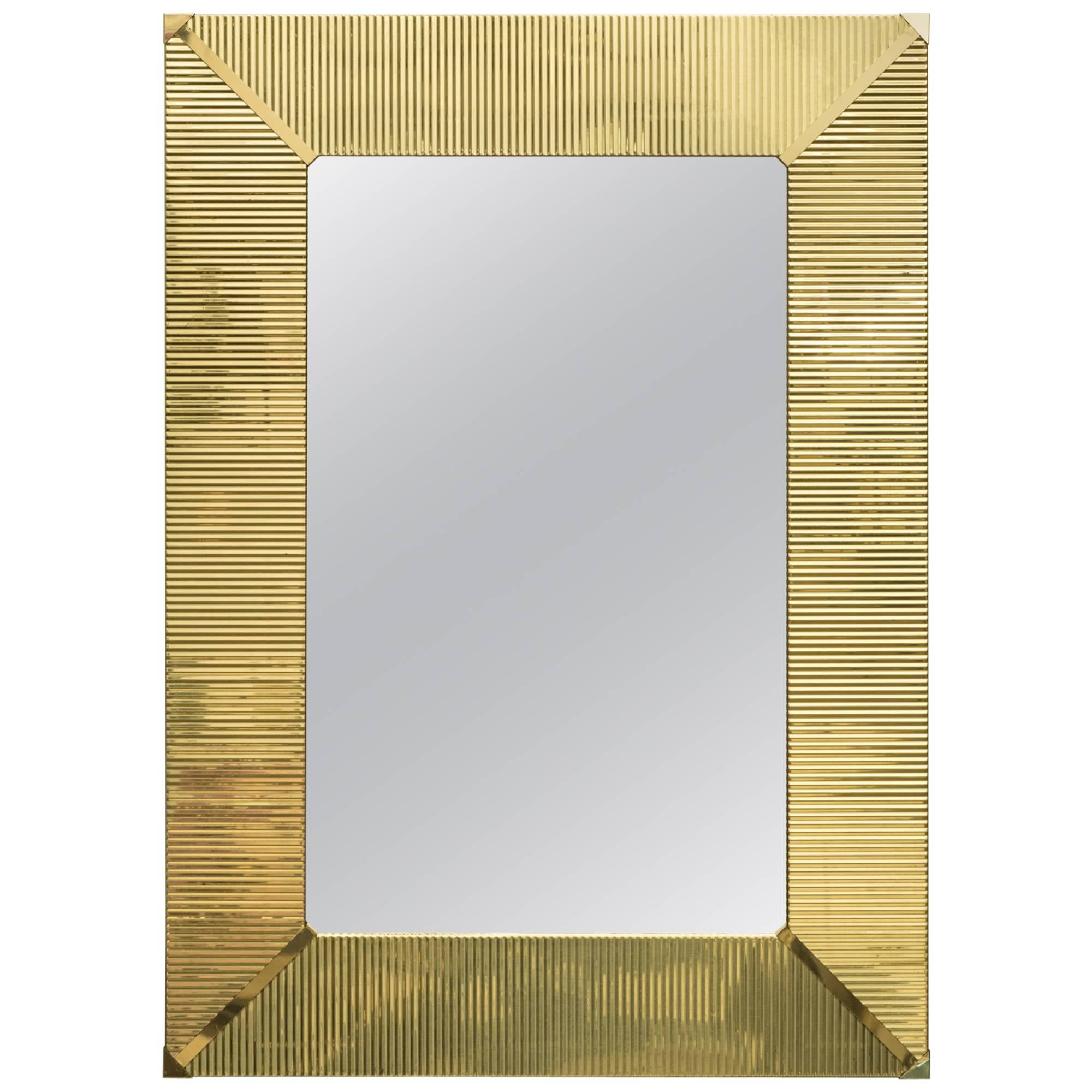1970s Brass Ribbed Mirror