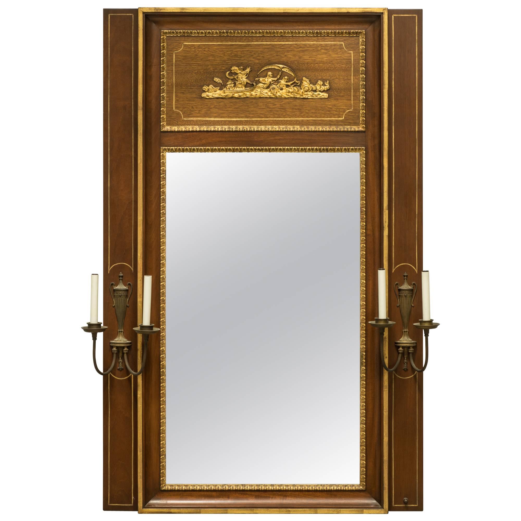 Italian Classical Trumeau Mirror with Sconces For Sale