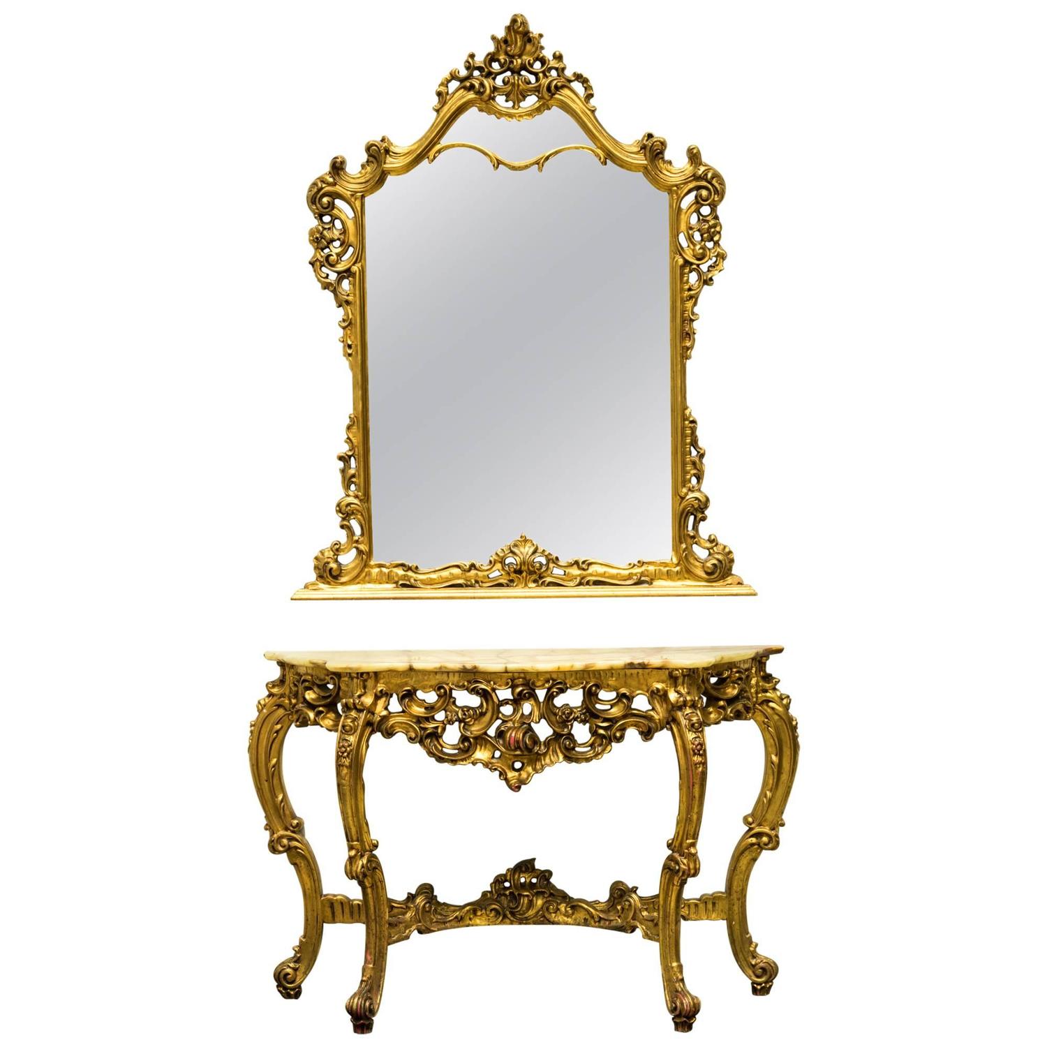 Rococo style Gilt Wood Italian Console and Mirror at 1stdibs